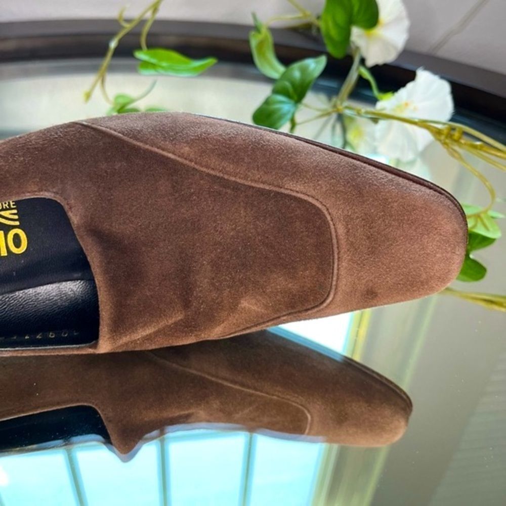 Salvatore Ferragamo Brown Suede Blcok Heeled Shoes Loafers Size 9​​​ - Picture 11 of 15